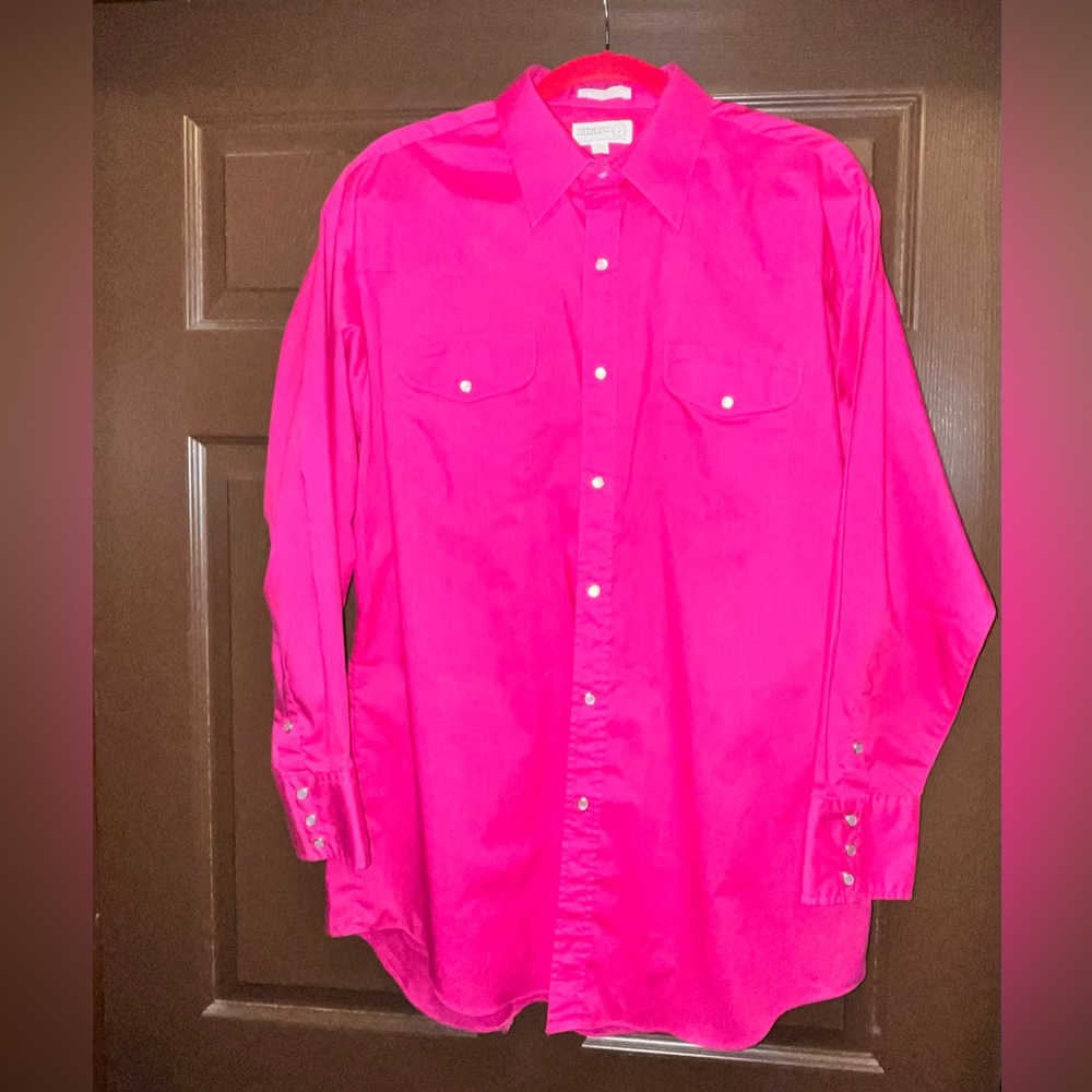 Men’s SHEPLERS Pink Snap Down Western Shirt Long Sleeve perfect condition 17/34